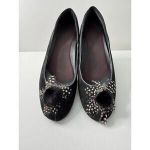 COLE HAAN G Series RARE Fur and Feather Black Suede Ballet Flats Sz 9